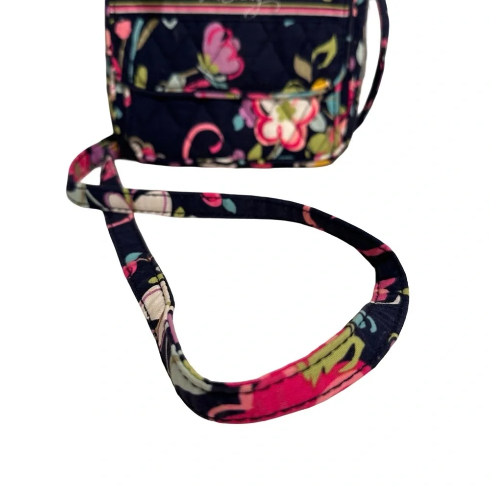 Vera Bradley Mini Hipster Navy Floral Quilted Crossbody in Ribbons Retired EUC